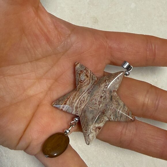 2/$20, Large Earthy Crazy Lace Agate Pendant, Genuine Gemstone Star Pendant - Picture 13 of 13